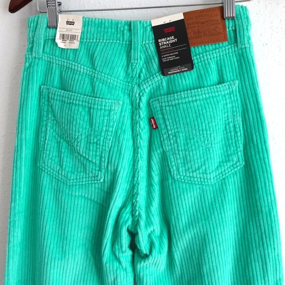 Levi's Ribcage Straight Ankle Pants Size 26x27 Green Corduroy Cotton High Rise - Picture 6 of 12